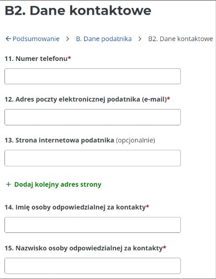 dane kontaktowe podatnika oss